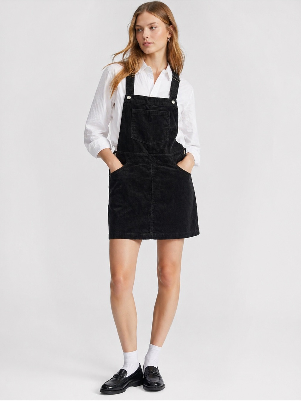 H&M | Black Corduroy Overall Dress Pinafore Jumper Mini Dress Adjustable Straps